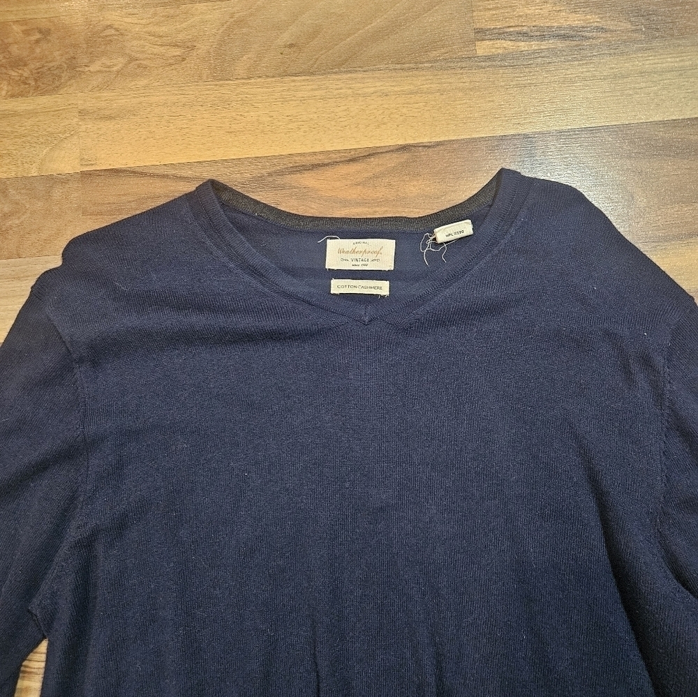Weatherproof Cotton Cashmere V-neck sweater Blue Medium - Picture 6 of 9